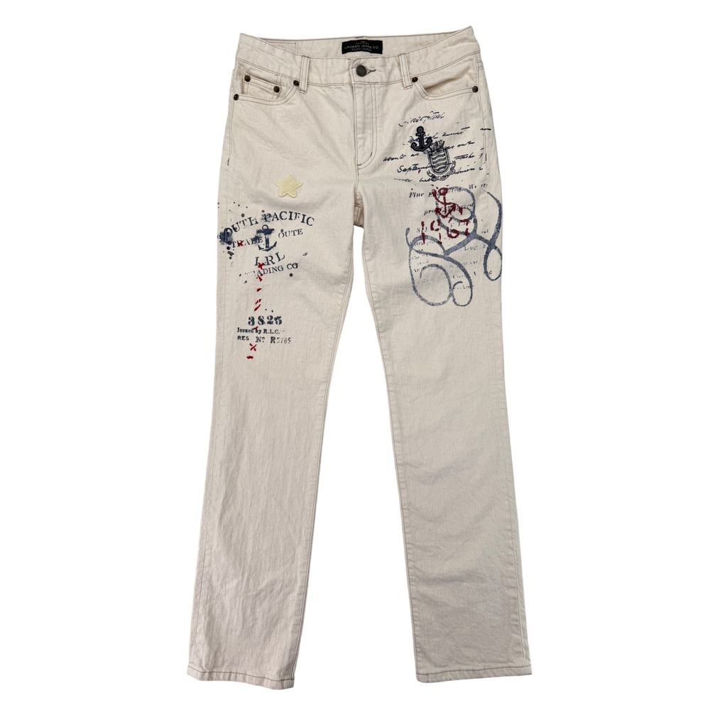 Lauren Ralph Lauren Jeans Women 4 Cream Nautical Graphic Y2K Vintage Straight